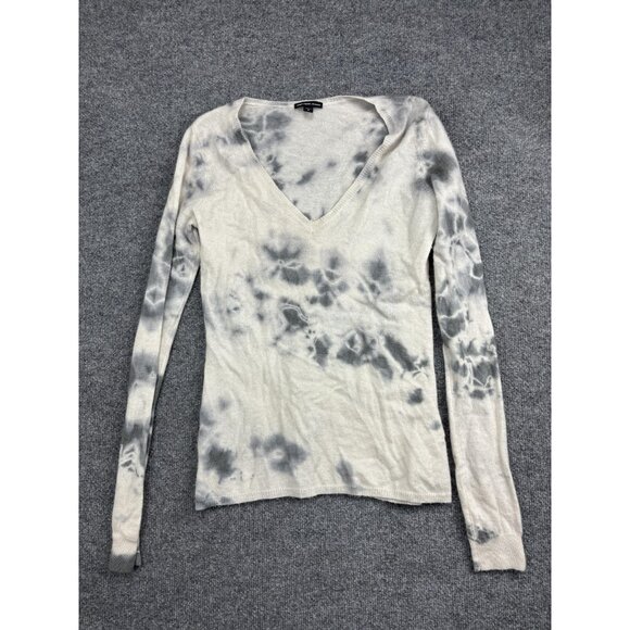 James Perse Sweater Womens 2 Gray White Tie Dye V Neck Long Sleeve Pullover - Picture 1 of 6